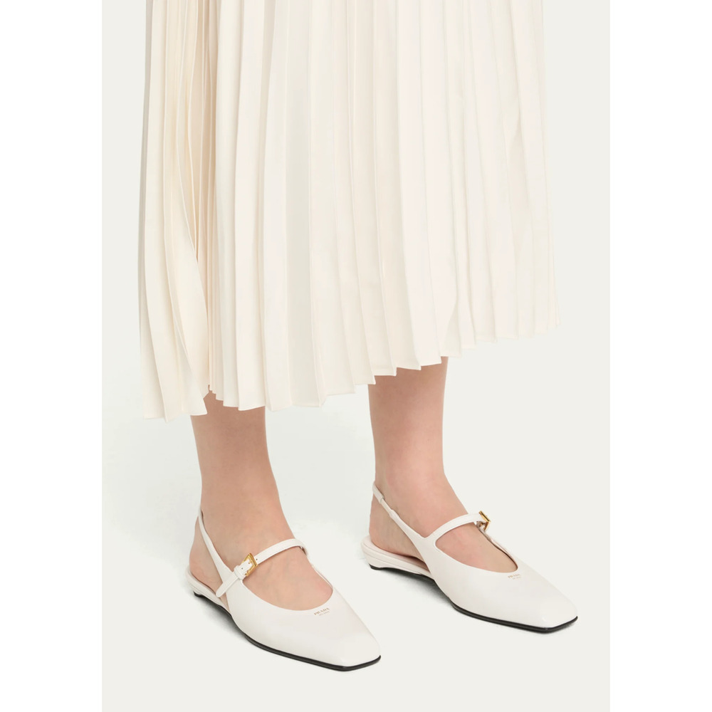 Prada White Leather Square Toe Mary Jane Slingback Ballerina Ballet Flat 36 - Picture 3 of 16